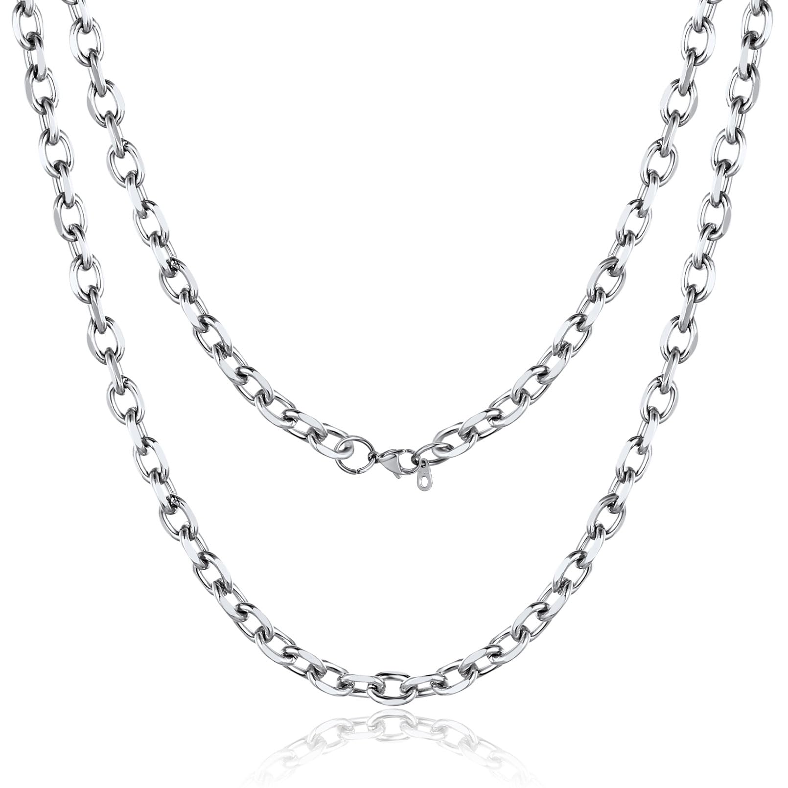 Stainless Steel Chain for Men,Silver/Black/Gold Plated Rolo Cable Chains Necklace Mens 5mm/7mm/9mm/12mm Width,18"-30" Hip Hop Accessories Jewelry