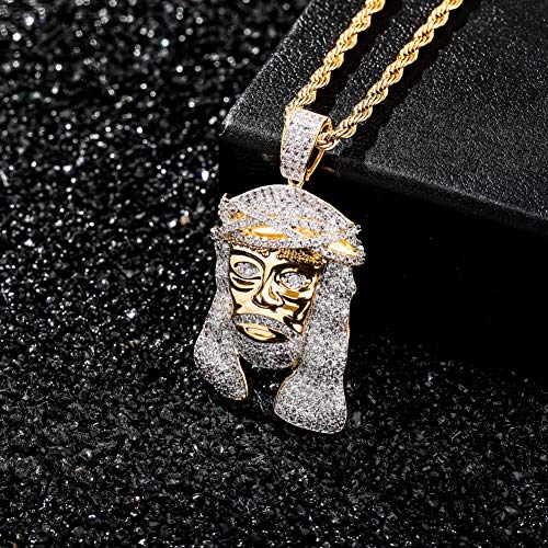 TOPGRILLZ Jesus Pendant Necklace Rope Gold Chain for Men Iced out 14K Gold Plated Simulated Diamond Chain Stainless Steel Chain 24 inch4