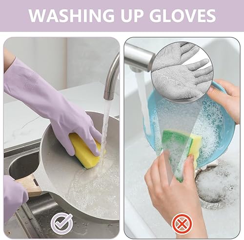 Miniatura 6 de AUAUY Guantes reutilizables para lavar platos de cocina, guantes de goma para limpieza del hogar, guantes antideslizantes e impermeables para