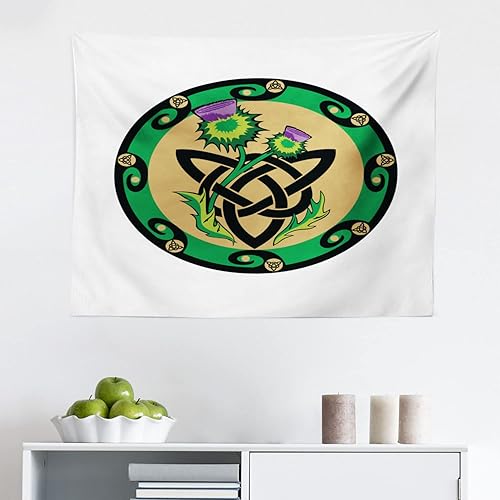 Ambesonne Thistle Tapestry, Thistle Petal and Stems with Thorns in a Circular Border of Celtic Knot, Fabric Wall Hanging Decor for Bedroom Living