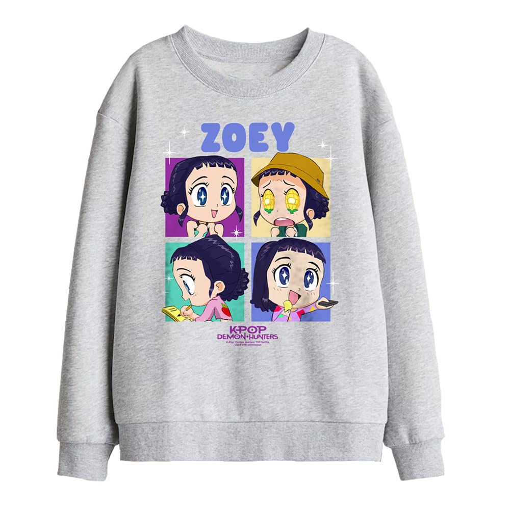 Kpop Demon Hunters - Huntrix Zoey Chibi Boes Kids Sweatshirt, Heather Grey, 9-11