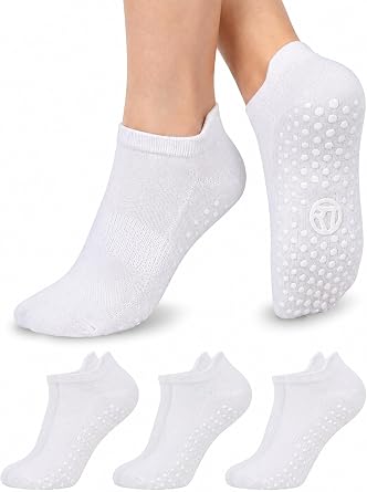 Towelogy Womens Pilates Yoga Grip Socks Non-Slip Ankle Barre Studio Reformer Exercise Cotton Blend 3-Pack Black White
