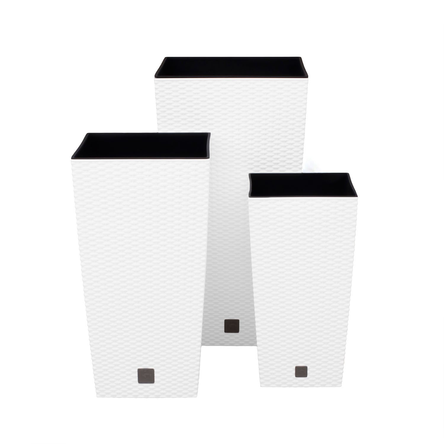 Vaso Rato Square In Stile Rattan, Bianco, 26,6 Litri Con Inserti Rimovibili, Resistente Al Gelo Per Esterno/Interno - 2