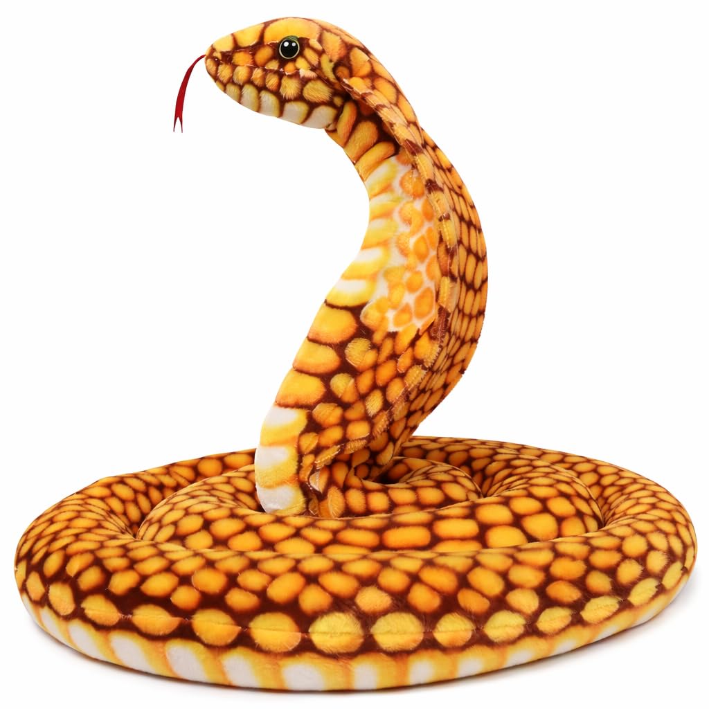 Realistic Snake Soft Toy (Coiled Cobra Style) | Plush Stuffed Animal Toy for Kids | Ultra Soft, Washable & Safe | Home Décor & Gift Toy (Yellow & Brown)