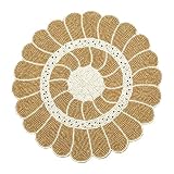 Beaded Placemat Set of 2 - Sunflower Design Round Hand Beaded Charger Placemat - Gold White - 13 Inc
