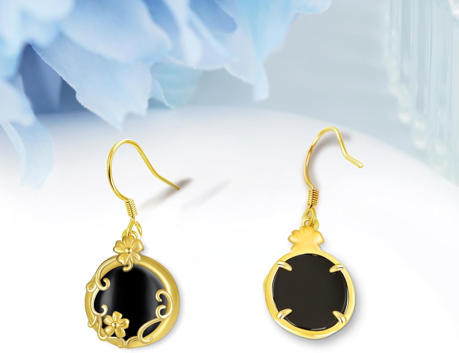Black Onyx Earrings 925 Sterling Silver Black and Gold Earrings 14K Gold Plated Filigree Dangle Earring Jewelry Gift for Women - Image 3