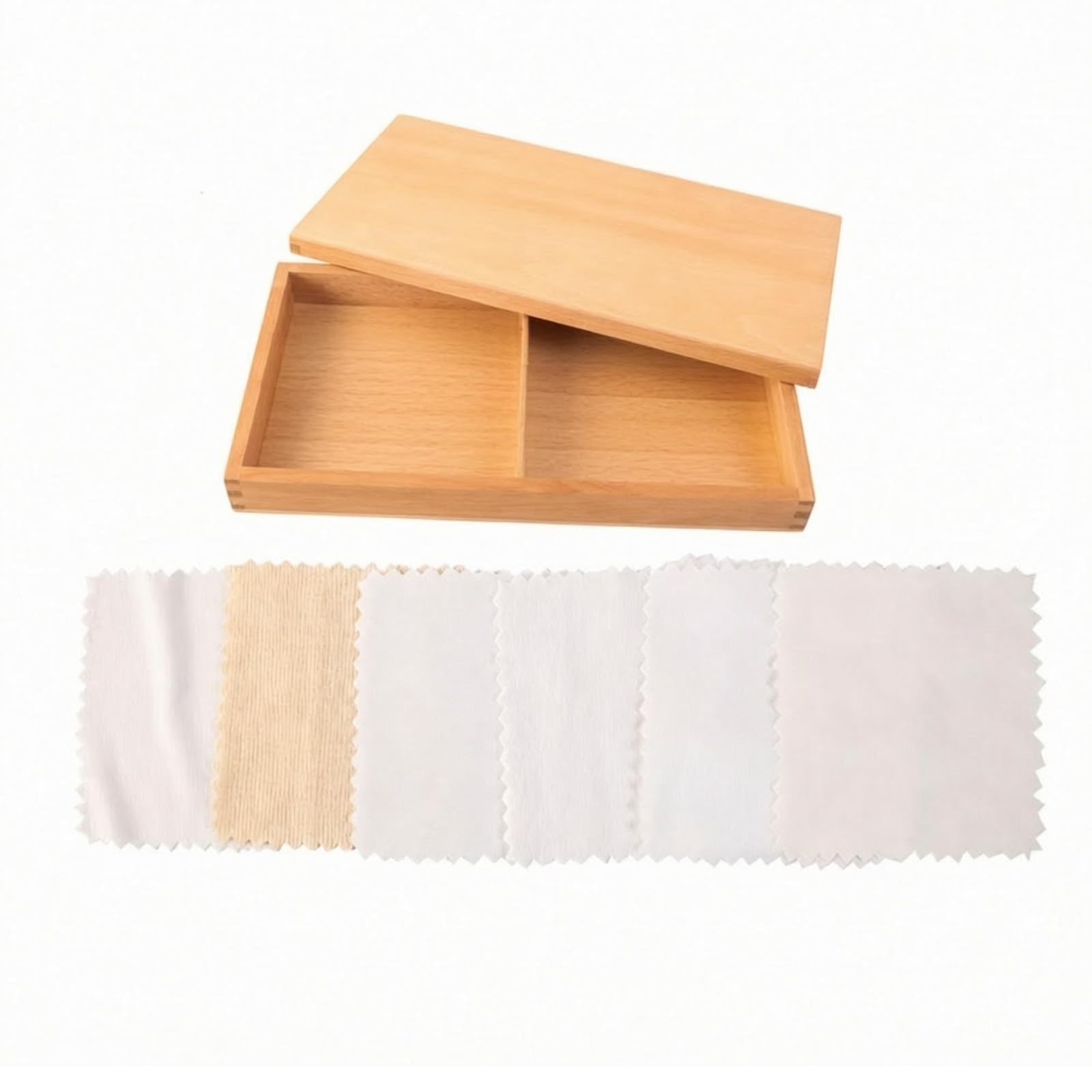 Scatola in Legno con Coperchio e di Stoffa di Stoffa Sicuro Scatola Interattiva Tessuti Lavabile Gioco Sensoriale Metodo Educativo