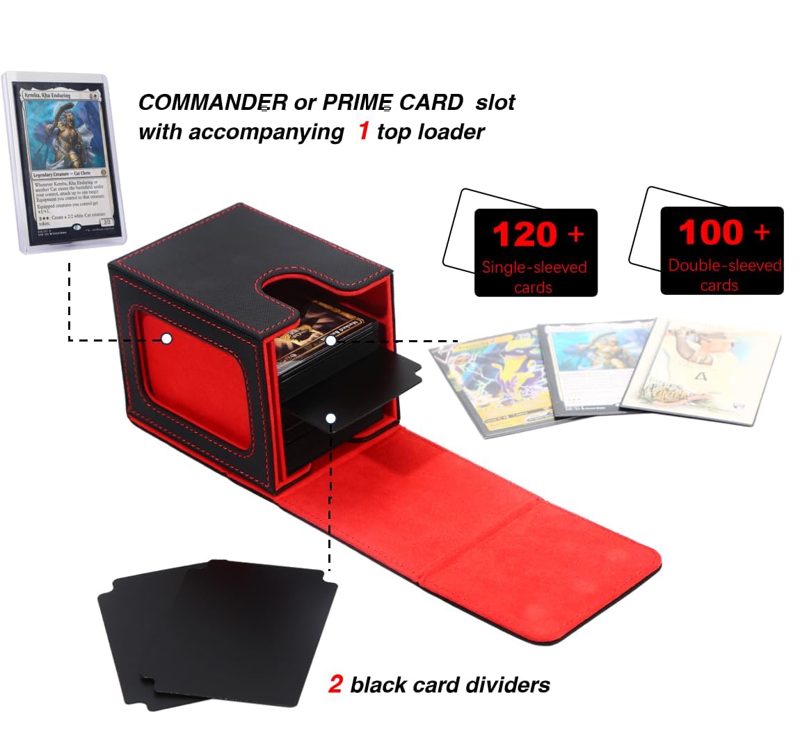 Venssu MTG Deck Box pour affichage Commander, boîte de cartes pouvant contenir 100 cartes à double pochette, Deck Box TCG avec 2 intercalaires et 1 Toploader (noir et marron) | Holds 5 Venssu MTG Deck Box pour affichage Commander, boîte de cartes pouvant contenir 100 cartes à double pochette, Deck Box TCG avec 2 intercalaires et 1 Toploader (noir et marron) | Holds 5