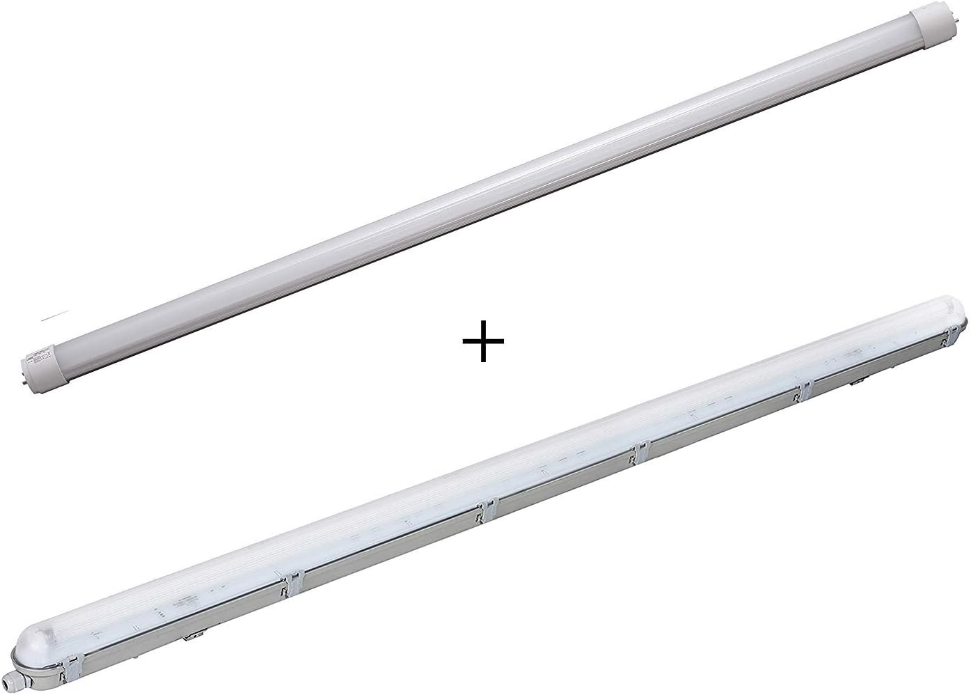 LEDUS LED Tube Bundle Batten Light Fitting 150cm 5ft 24W (4000-4500K Natural White) [One T8 G13 Tube + casing IP65] Shatterproof Tube Ceiling Light for Garage or shed [Energy Class A]