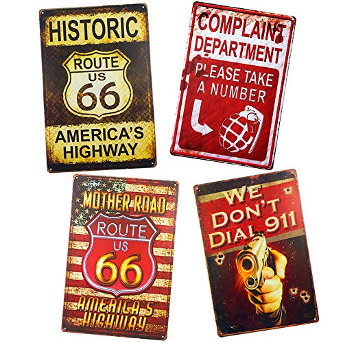 Yunuo 4 letreros de metal para garaje Route 66 para gasolinera, estilo vintage, para cueva (F)