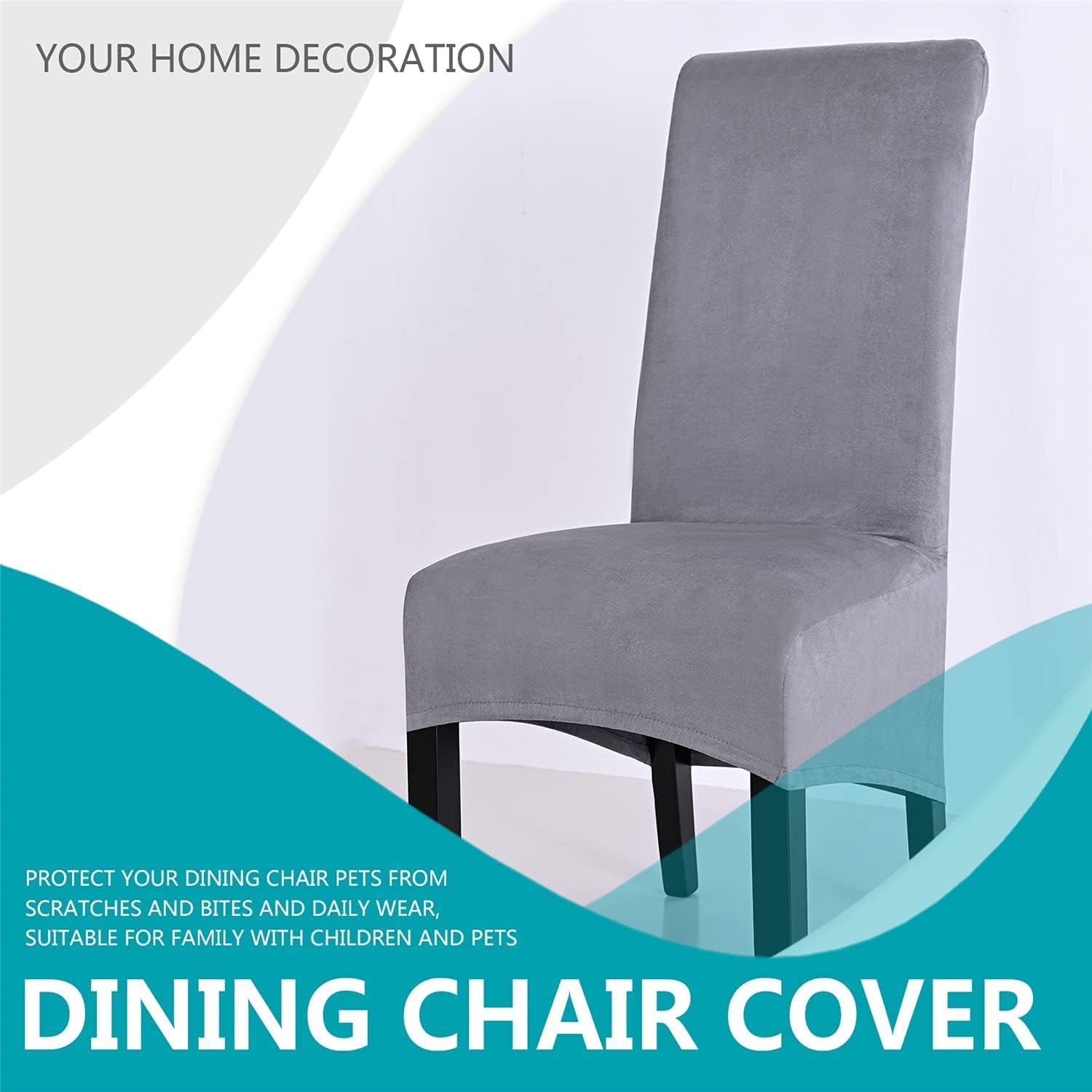 Stretch Dining Chair Slipcovers Soft Suede Chair Covers Luxury High Back Chair Protector Covers for Kitchen Hotel Wedding (Color : Gray, Size : 2 PCS)