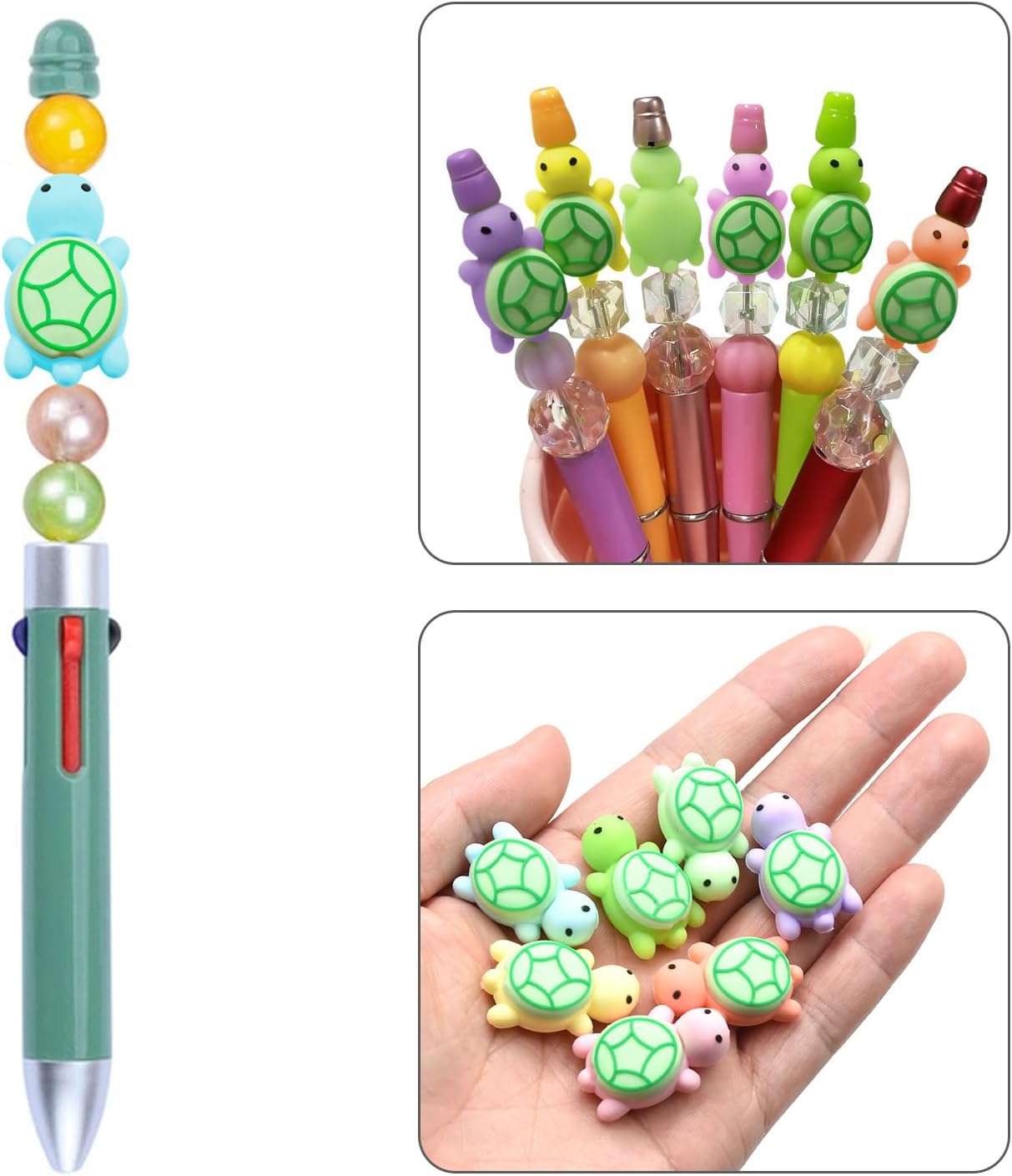 7 PCS 3D Turtle Silicone Focal Beads for Pens,Beaded Pen Supplies,Focal Beads Bulk for Making Keychain Handmade Crafts - Image 4