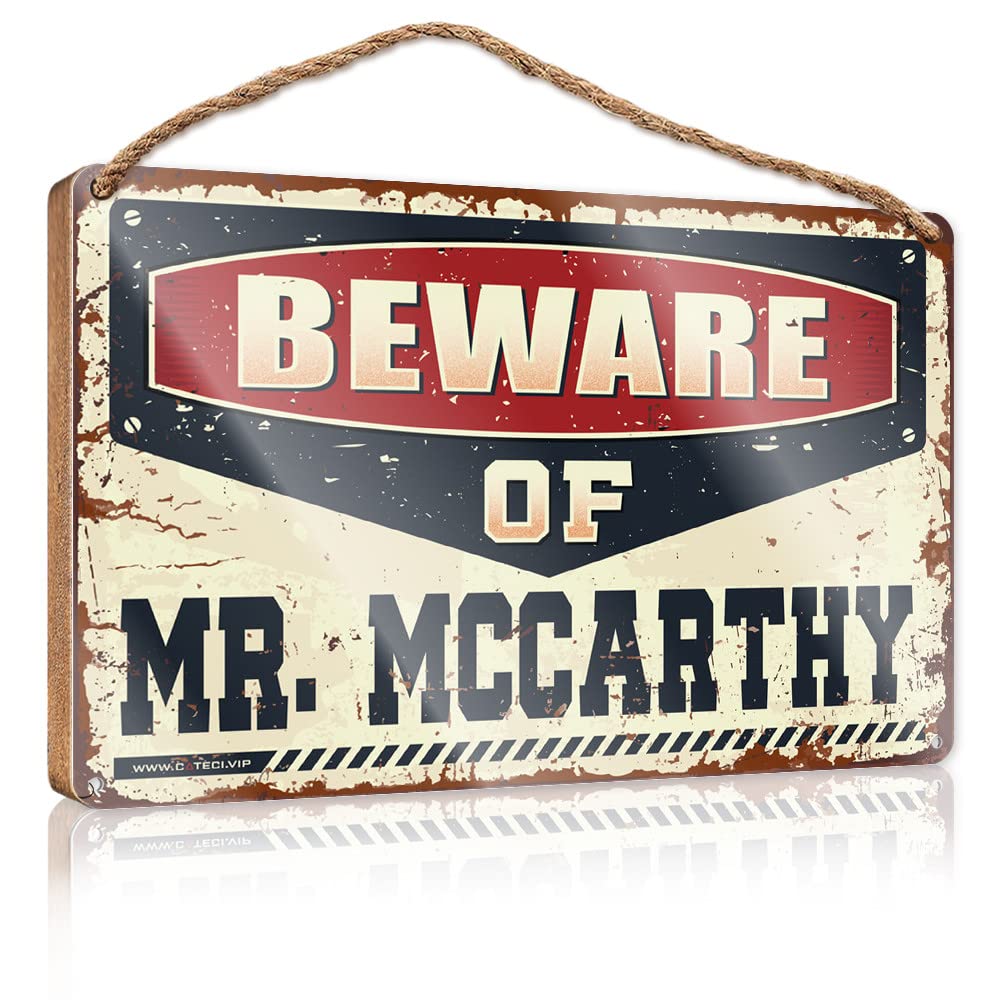 DTHA Porch Funny Signs Beware Of Mr. Mccarthy Wooden Sign Decorations For The Kitchen Hangding Wood Sign