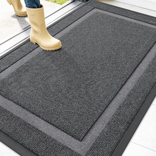 Image of OLANLY Front Door Mat Indoor Outdoor Entrance, Waterproof All-Season, All-Weather Doormat, Sturdy Natural Rubber, Fade Resistant, Low Profile, Easy Clean Patio Porch Entryway Mat, 47x32, Grey