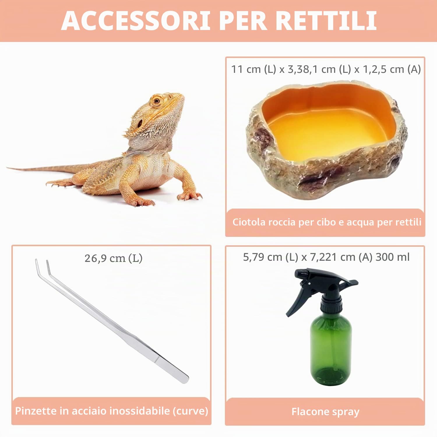 Reptile Growth Terrario Kit, 16" x 8"x 10" PC terrarium con vista completa visivamente accattivante, PC terrario rettili per Geco leopardino Drago barbuto Ragno lumaca insetto tarantola serpente