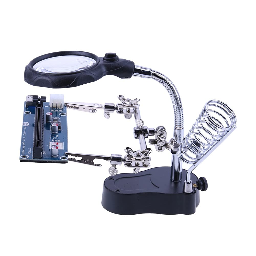 Lente d'Ingrandimento da Tavolo Lente d'Ingrandimento per Saldatura con Luce LED 3.5X-12X Lente ausiliaria Clip Porta Lente Strumenti di Riparazione per saldatu