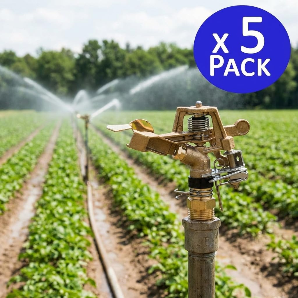 Suinga Aspersor de Riego Agricola Laton Ajustable 1/2'' 24º | Pack 5 Aspersores con Alcance 9 a 14 m | Aspersor de Jardin Sectorial