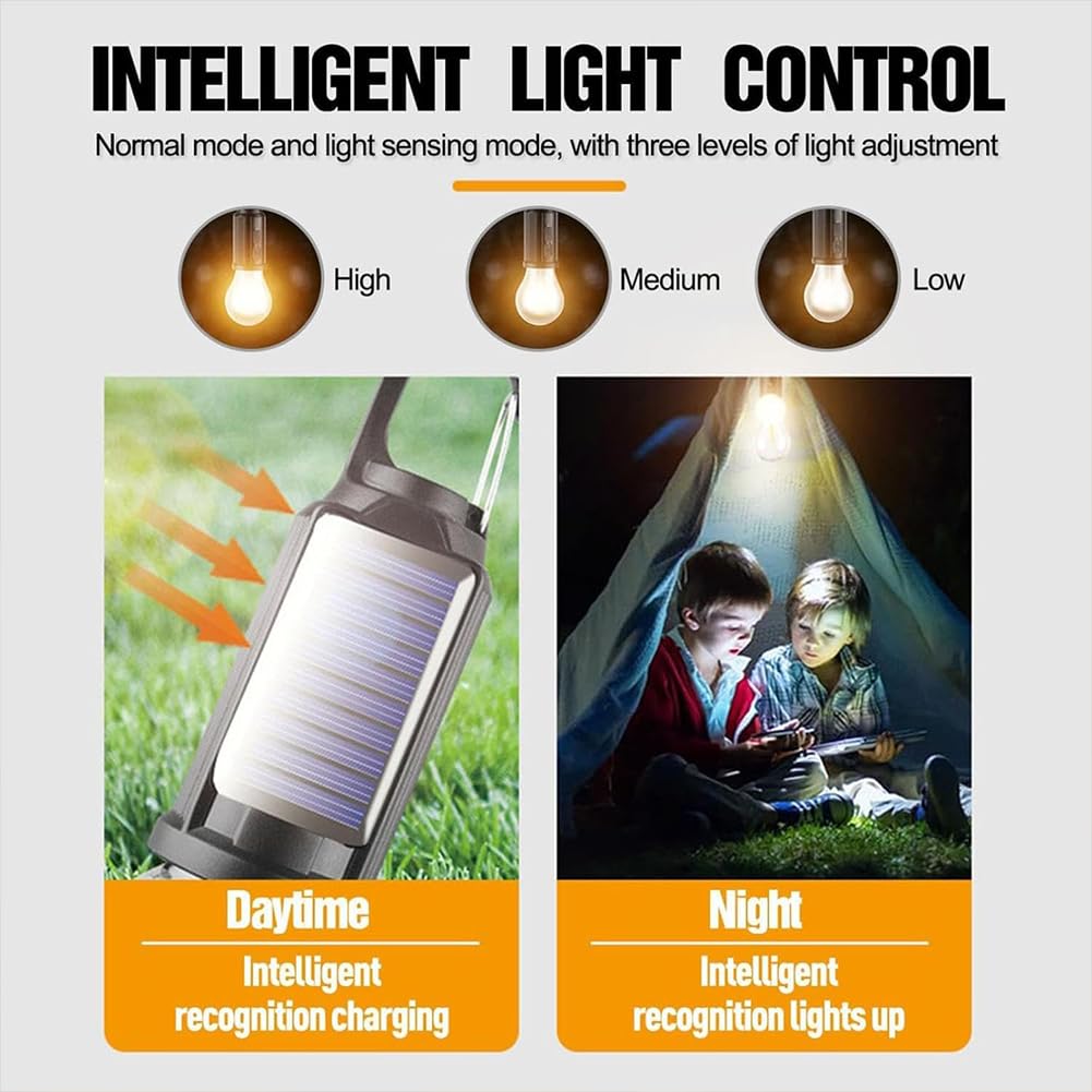 Luces solares para tienda de campaña, linterna LED recargable por USB, bombillas colgantes para exteriores con gancho de clip para camping, iluminación de 3 modos para senderismo, mochileros, patio (8