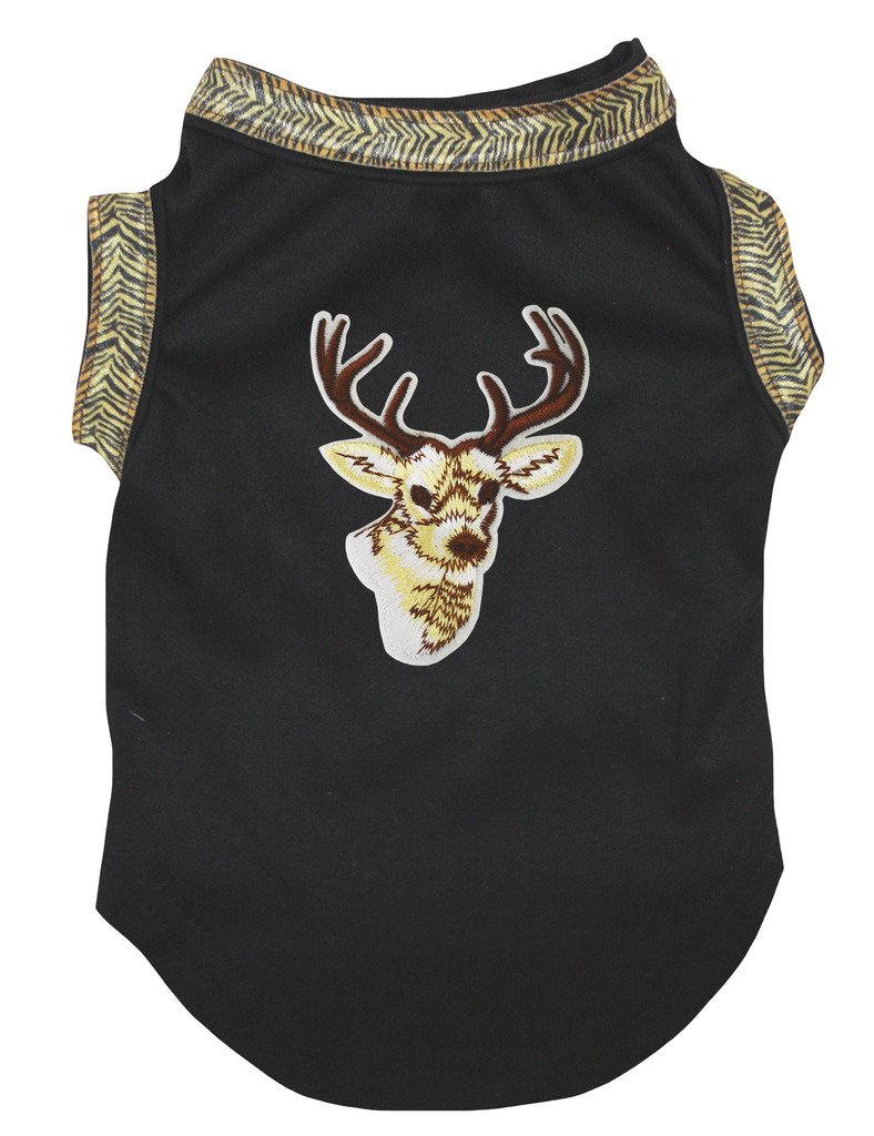 Robe de chien en coton noir avec motif cerf pour les balades