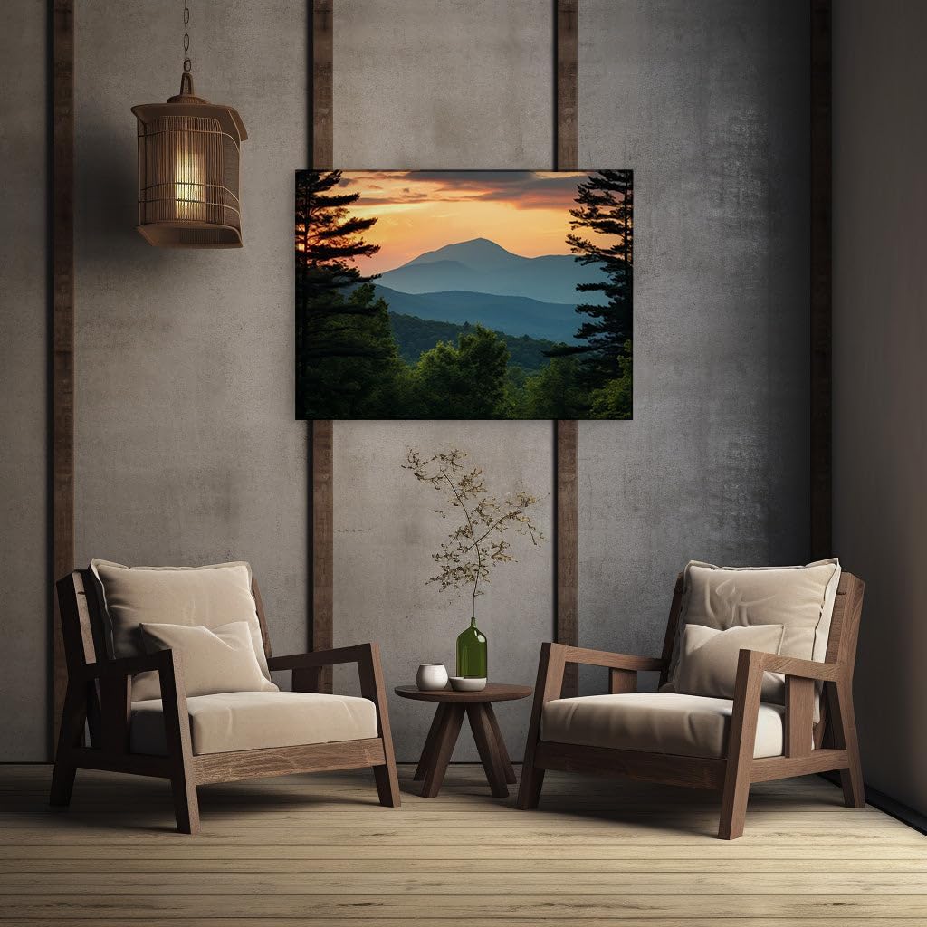 Canvas for Living room. Sunset Serenity: Mountains Silhouetted in Warmth, 27 x 18 inch Canvas Wall Art - Contemporary Masterpieces - Modern Home Decor