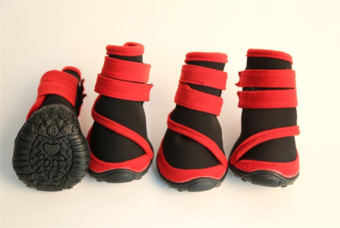Dog Boots for Snow with Rubber Sole Grip (Red, Large)