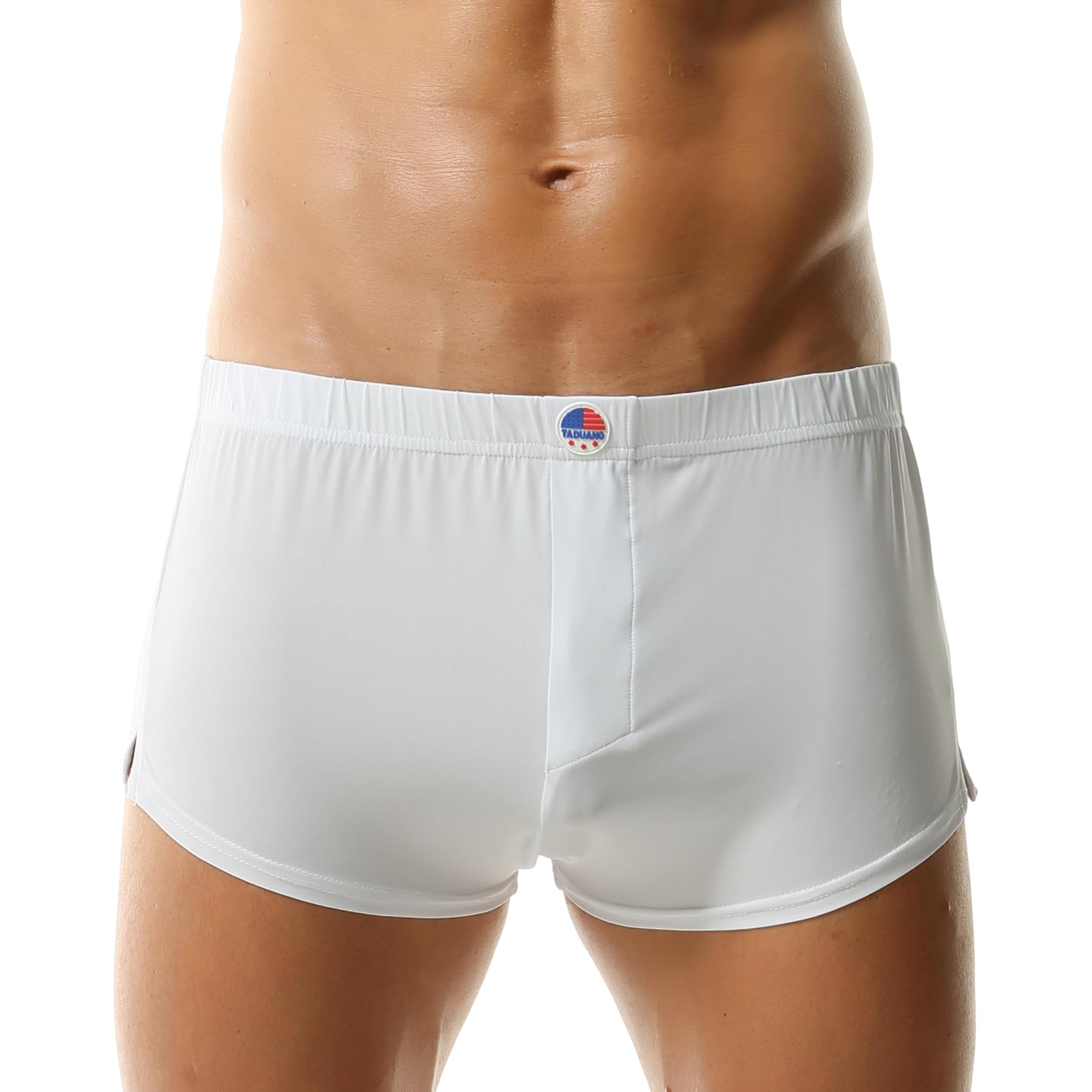 Taduano Men's White Underwear Boxer Trunks Short Low Rise Cut Fashion Sports Style Booty Thin Stretchy
