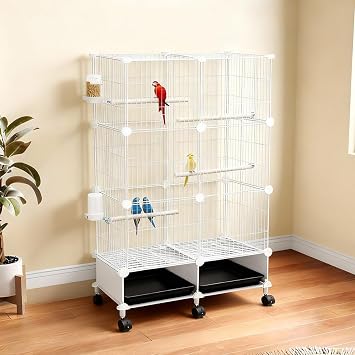 Large Bird Cage, Parakeet Cage with Detachable Stand & Wheels,Bird Cage arakeet Cage with Bird Slide-Out Tray, Wooden Perches, Rolling Stand, Wide Flight Birdcage for Parrot Cockatiel Conure Budgie