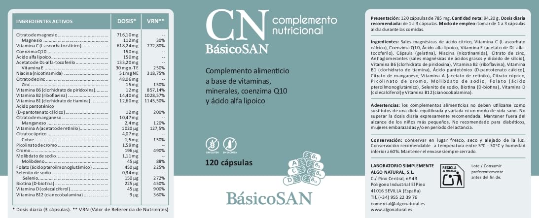 CN BÁSICO SAN complemento nutricional 120 cápsulas con vitaminas y minerales