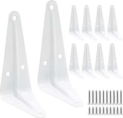 Uenhoy Paquete de 10 soportes de estante blancos de 4 pulgadas, soportes flotantes de metal resistentes en L para estantes, soportes de esquina