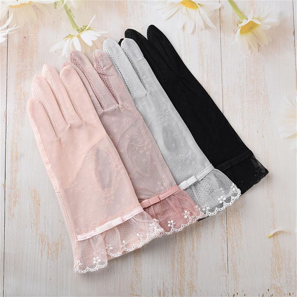 Women's sun protection gloves, thin touch screen lace riding gloves