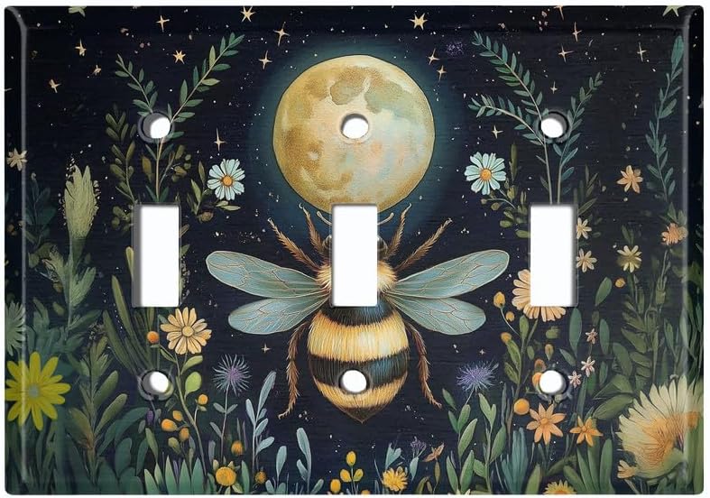 Metal Light Switch Plate Cover; Standard Size 4 Gang Toggle - Midnight Bee BEE109