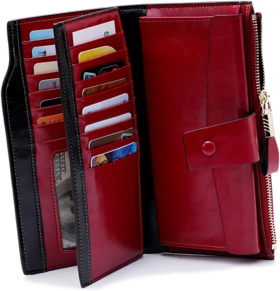 RFID Blocking Long Wallet for Women Multiple Card Slots Stylish Red Design Slim and Functional for Everyday Use
