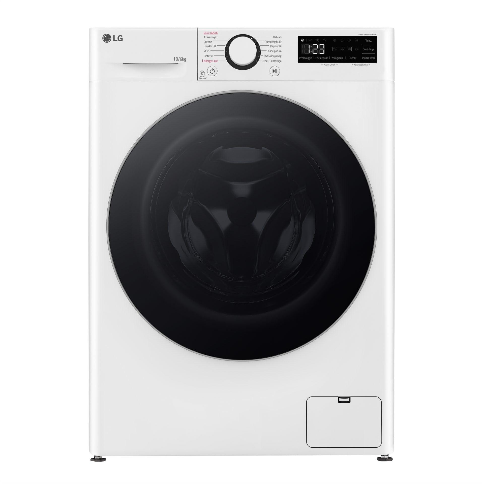 LG AI DD D4R5010TSWS Lave-sécheuse 10/6 kg Série R5 Classe D, Machine à laver et sèche-linge ensemble, 1400 tours, TurboWash360, Lavage à vapeur, Eco Hybrid, Allergy Care, Moteur Inverter Direct