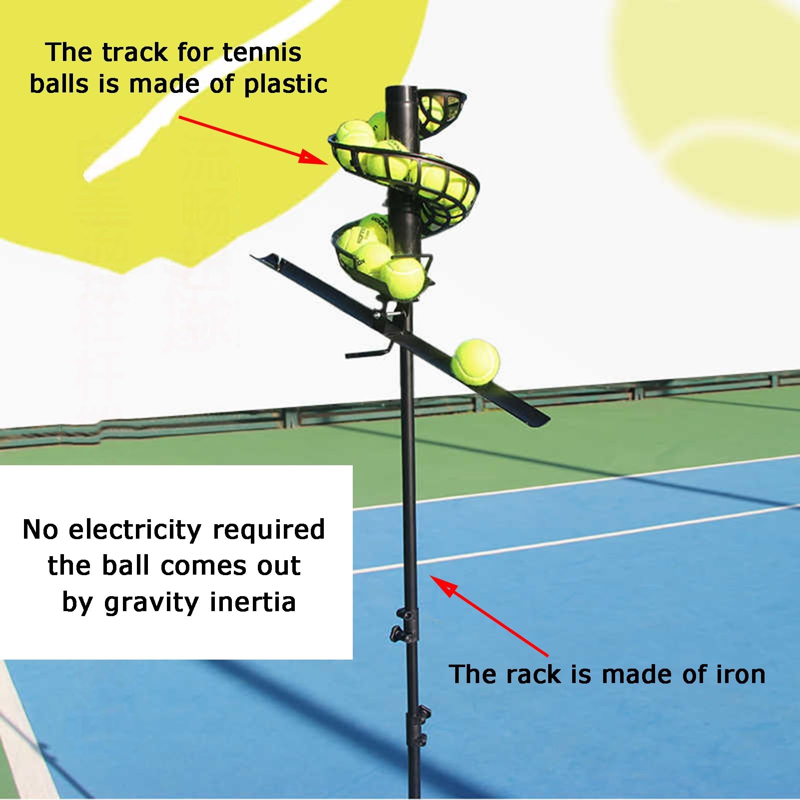Macchina for La Caduta di Palline da Tennis,Regolabile 130-180 Cm,Accessori for L'allenamento Non Elettrici,for Stadio (Palline Non Incluse)