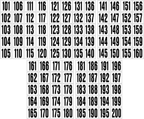 2 INCH CONSECUTIVE NUMBER DECALS/STICKERS 101-200 BLACK ON WHITE