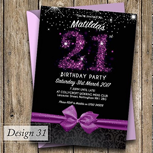 50 Personalised Birthday Invitations/Party Invites Choose from 39 Stunning Designs • 18th 21st 30th 40th 50th - Any Age. Customise All Wording and Colours | Design 31
