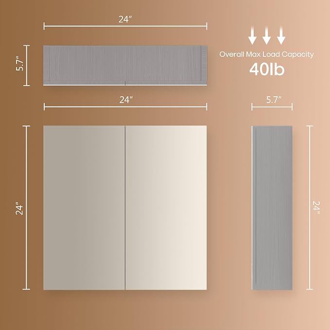 Botiquín de Pared para Baño 24x24 pulgadas con 2 Puertas y Estantes Ajustables miniatura 2