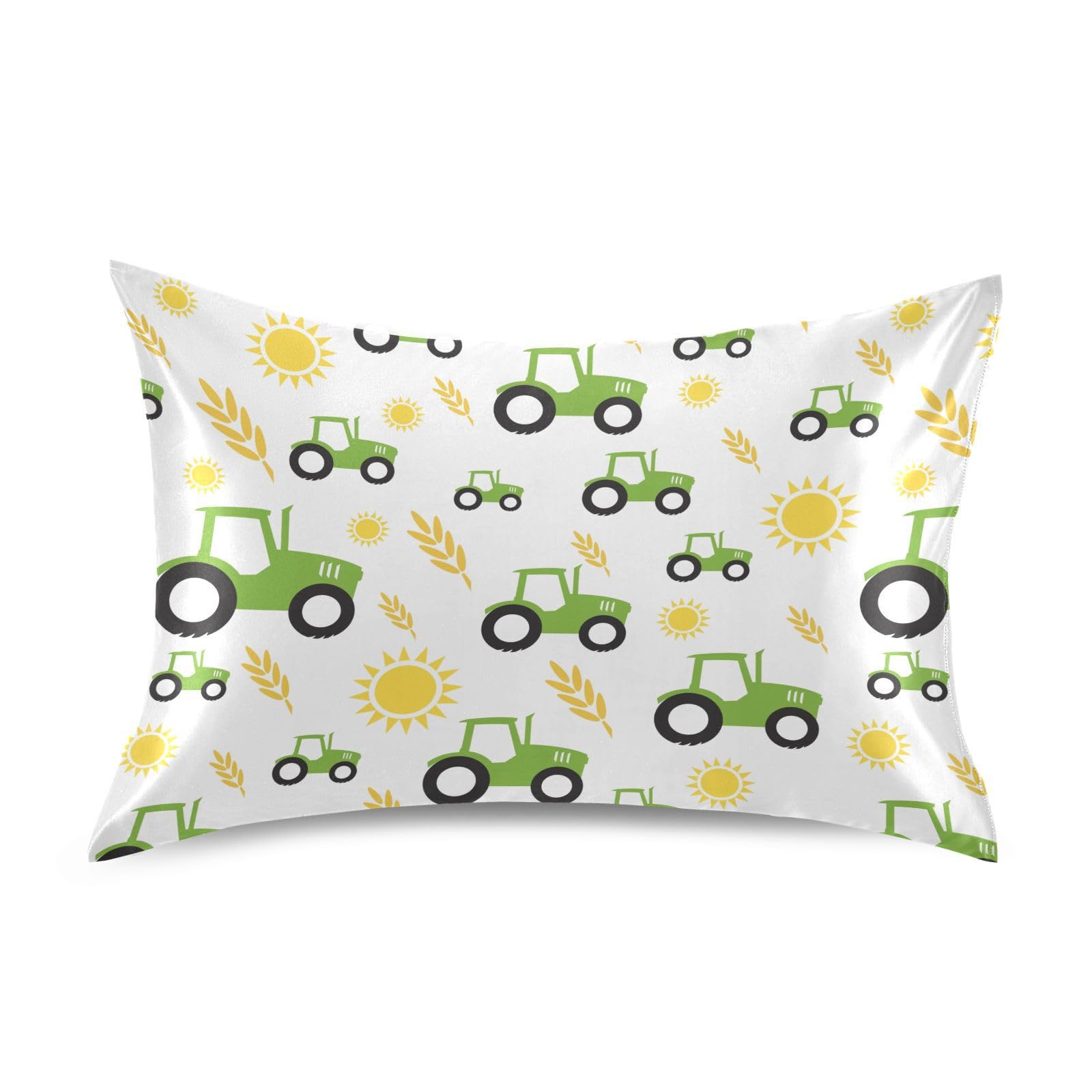 Dalzium Satin Pillowcase for Hair and Skin, Green Tractor Silk Pillow Case Soft and Cozy Body Pillow Covers King Size with Envelope Closure, L