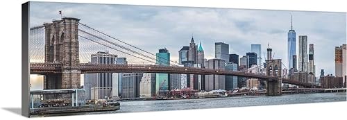 Lienzo decorativo panorámico con vista panorámica del horizonte de Nueva York y puente de Brooklyn, 59.8 x 20.1 x 1.2in