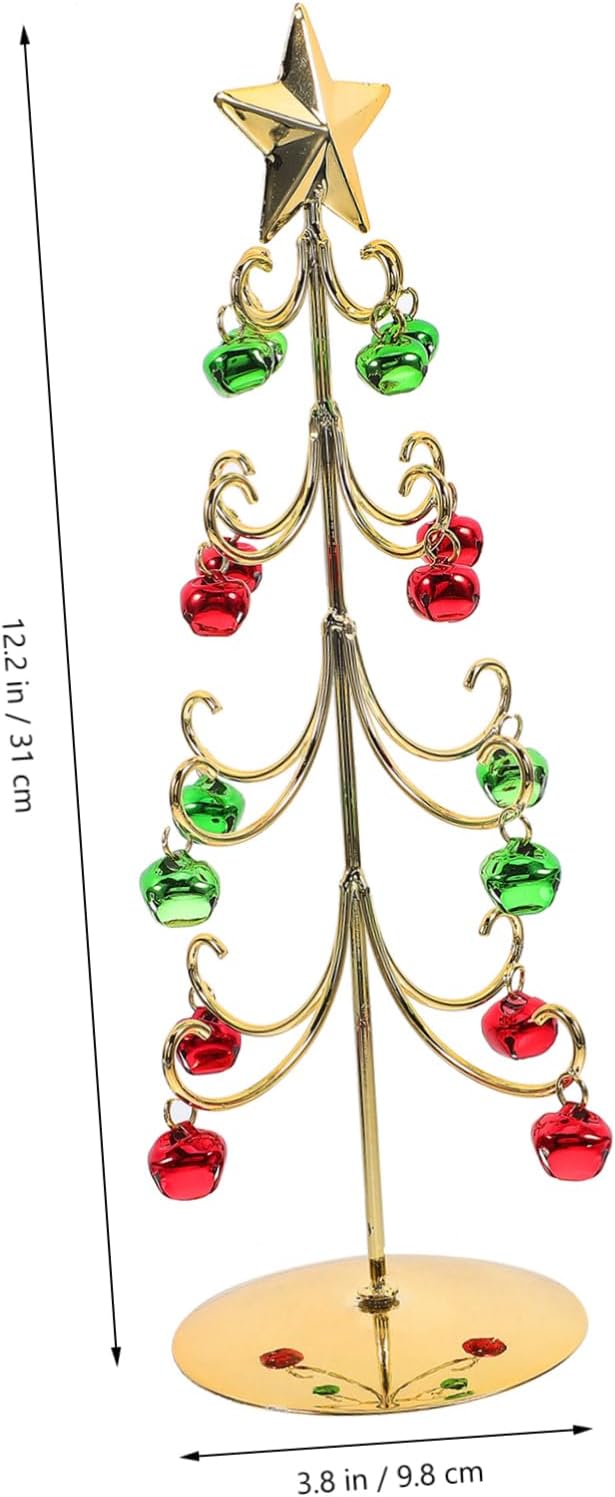 Ciieeo Iron Christmas Tree Ornament with Bell Adornment Decorative Desktop Xmas Tree for Holiday Decor Festive Display Stand Year Use for Home Shop Window Decor