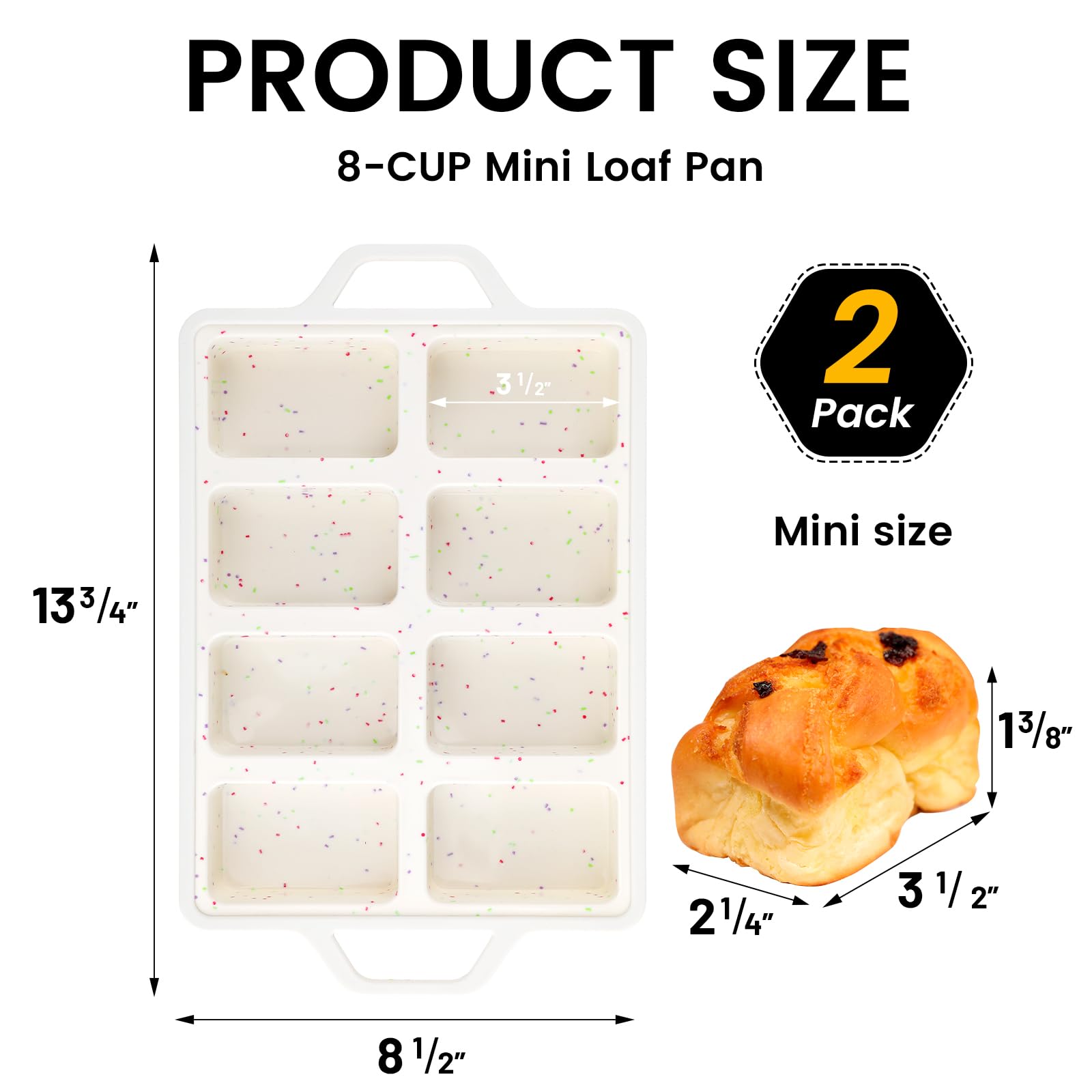 Vinino Lot de 2 mini moules à pain en silicone avec cadre renforcé en métal - Antiadhésifs - Pour la cuisson de 8 cavités - Passe au lave-vaisselle - Crème