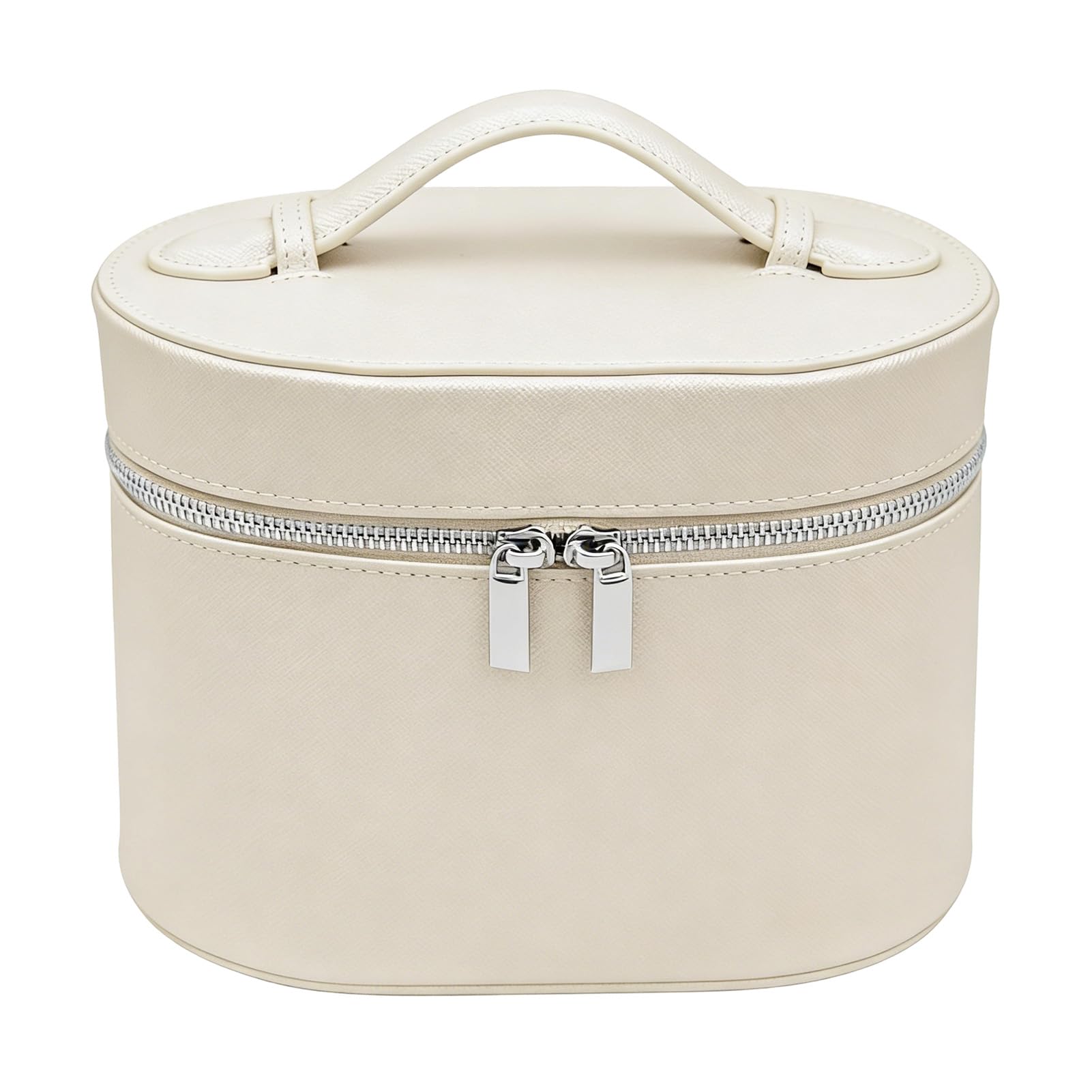 Asixxsix Grande Trousse de Maquillage, Sac de Maquillage en Cuir PU, Marron (Beige)