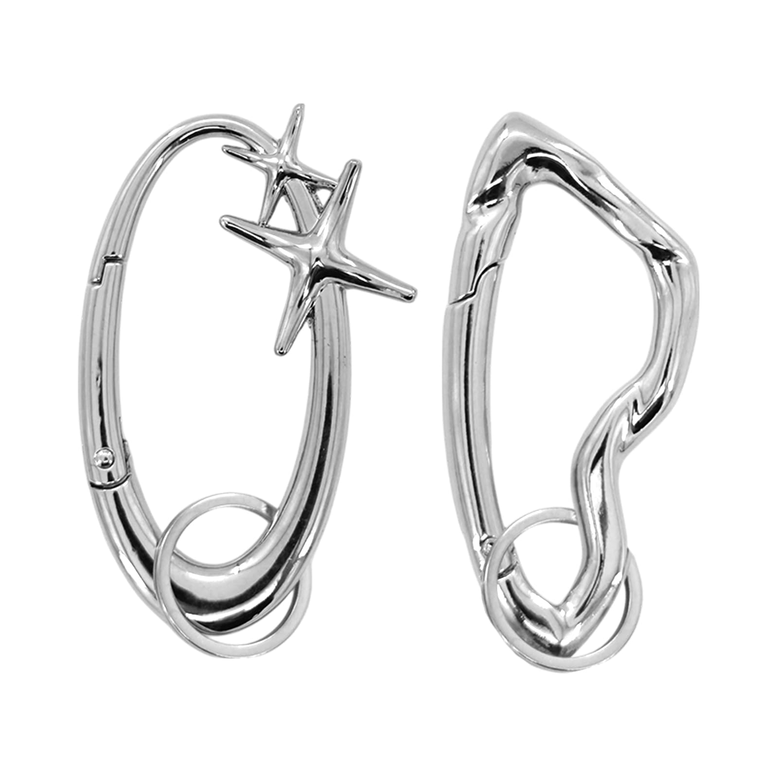 Y2k Cool Carabiner 2pcs Extra-Large Shiny Chrome Karibiner, Cute Star Steel Heavy Duty Starfish Carabiner Belt Loop Clip Irregular Fashion for Men&