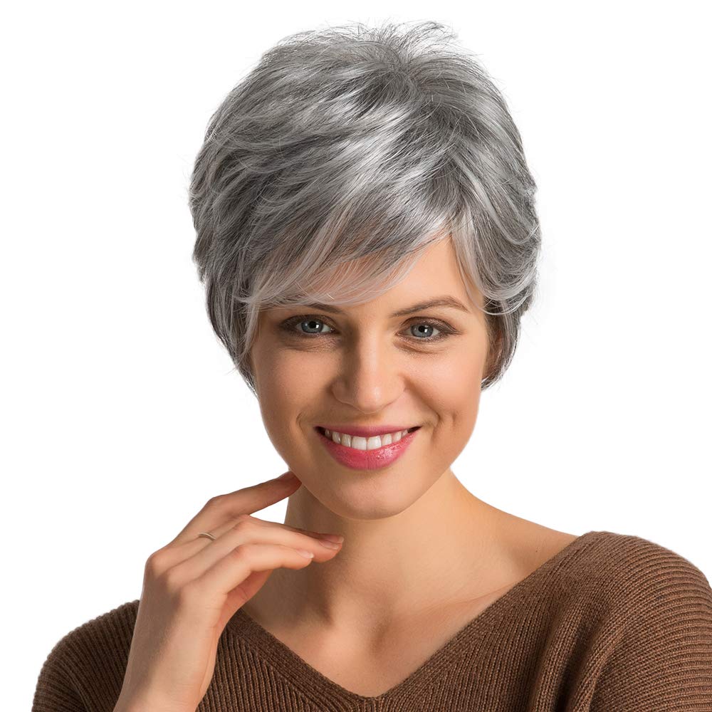 Emmor Short Grey Real Hair Blend Wigs for Women - Natural Pixie Cut Wig, Hair for Daily Use