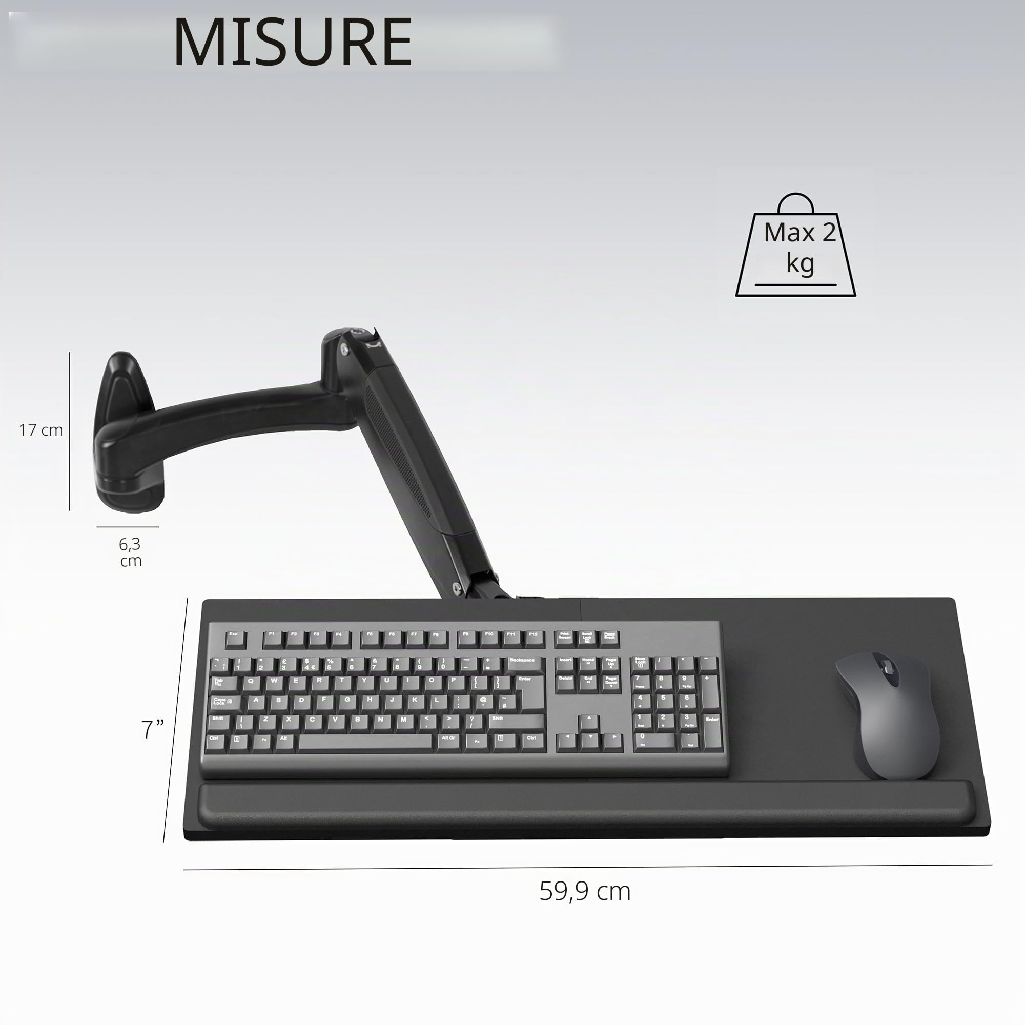 VIVO Supporto da parete per tastiera e mouse con molla pneumatica da 61 cm, piattaforma di digitazione regolabile in altezza contrappeso, inclinazione ergonomica, nero, MOUNT-KB35B