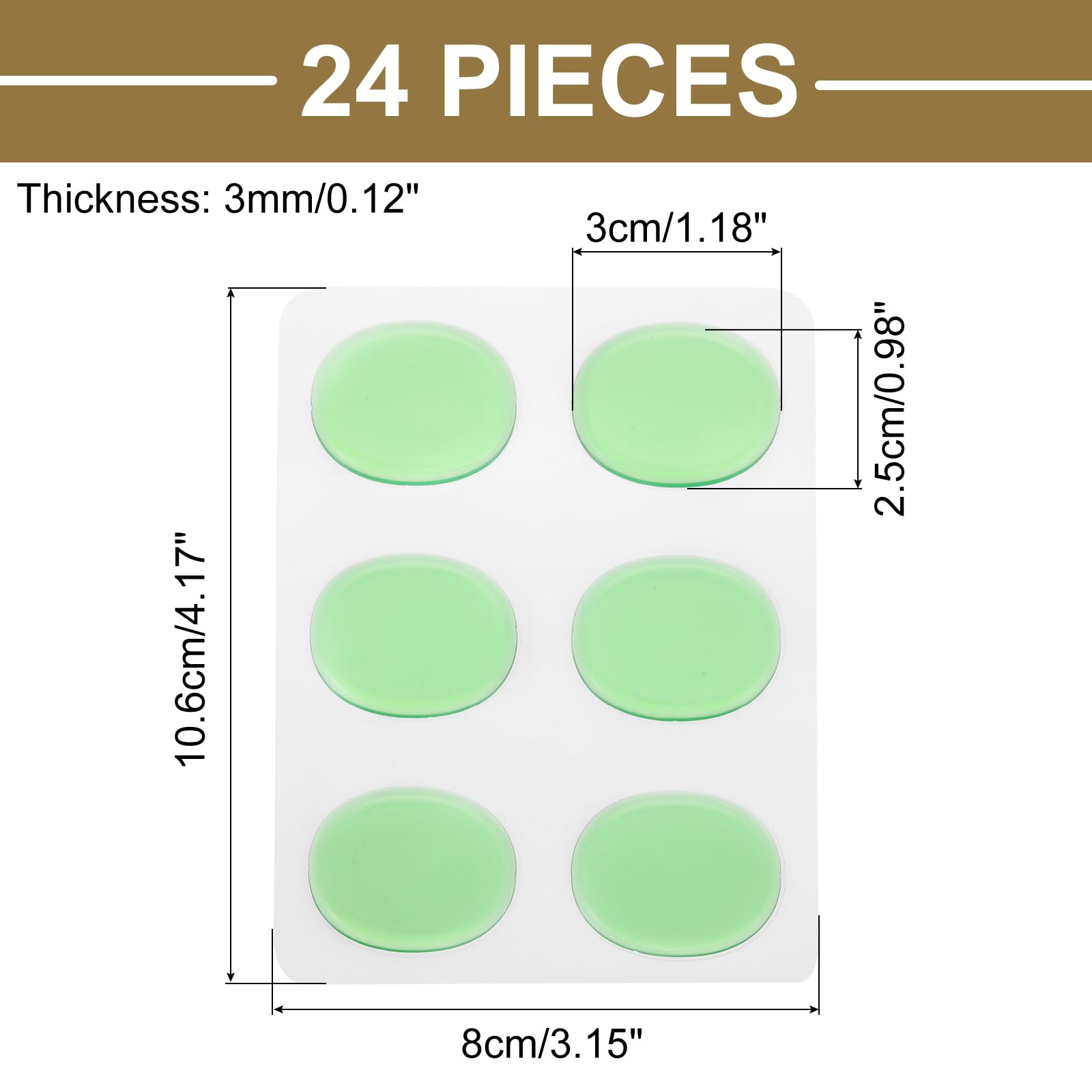 QUARKZMAN 24 Pièces d'Amortisseurs de Batterie en Gel de Silicone, Tampons d'Amortissement, Tranquilles de Batterie, Tampons d'Amortissement de Lune, Verts, 30x25x3mm