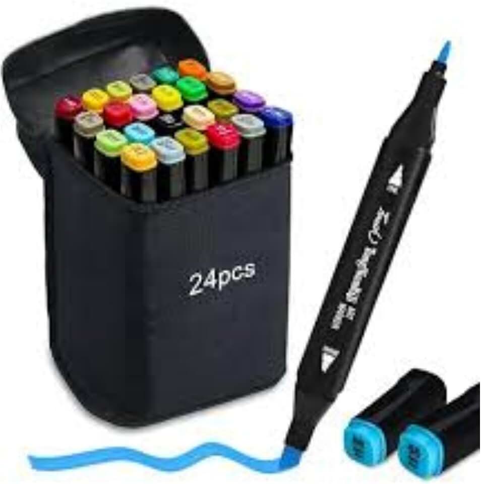 Kit Canetinhas Para Pintar Bobbie Goods | Caneta Marcador Permanente Para Colorir | Estojo Para Desenho Profissional | 24 Cores | Conjunto Kit De Canetinhas Pontas Duplas | Cores Vivas
