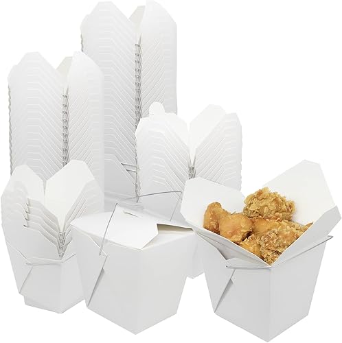 Paquete de 50 cajas de comida chinas para llevar de 32 onzas con mango de alambre de metal y etiquetas, cajas de regalo de fiesta, recipientes de