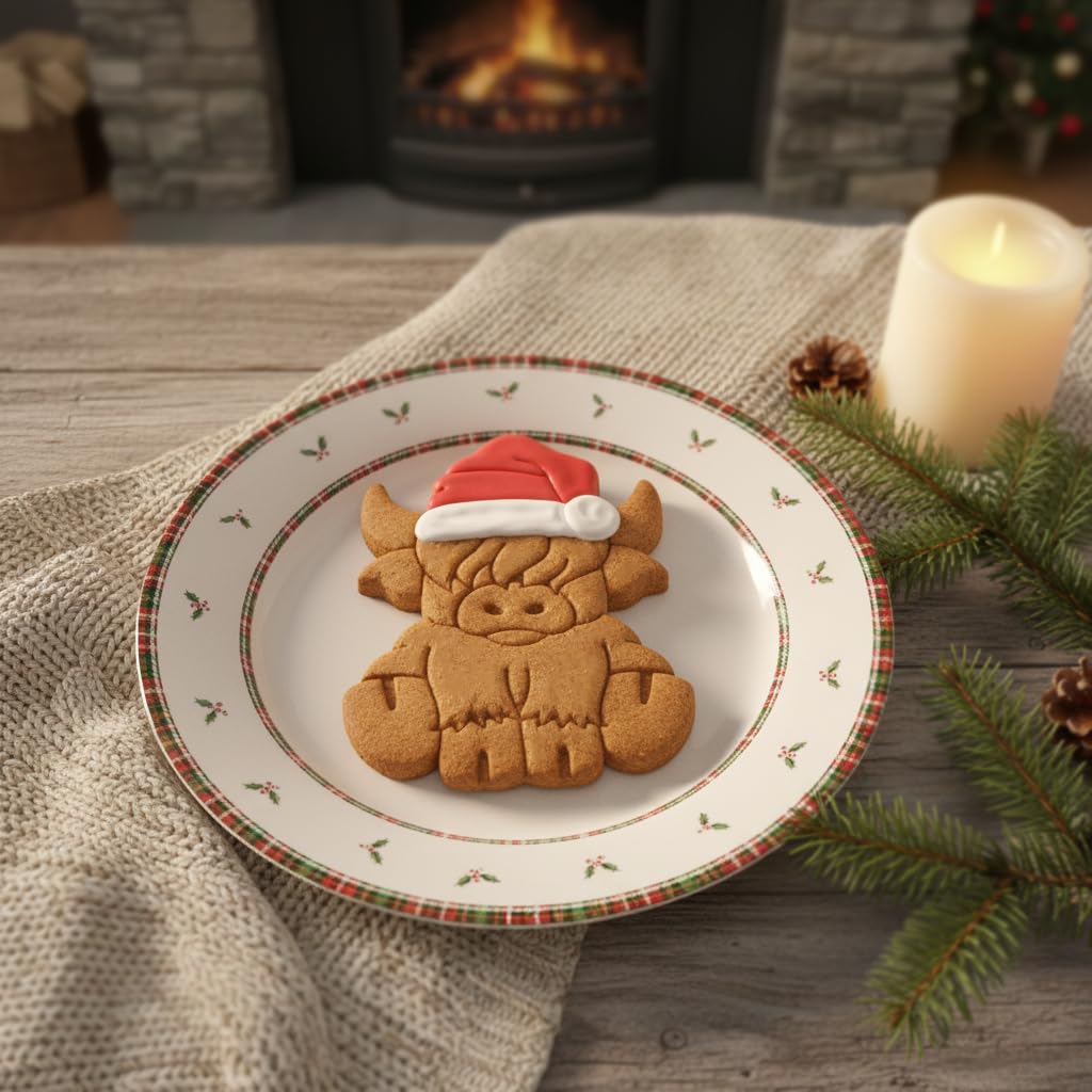 BAKERLOGY Sat von 2 Weihnachten Schottisches Hochlandrind Ausstechformen - Highland Kuh Detailliertes Keksausstecher-Design zum Backen und Basteln, ideal für Fondant, Teig, Ton