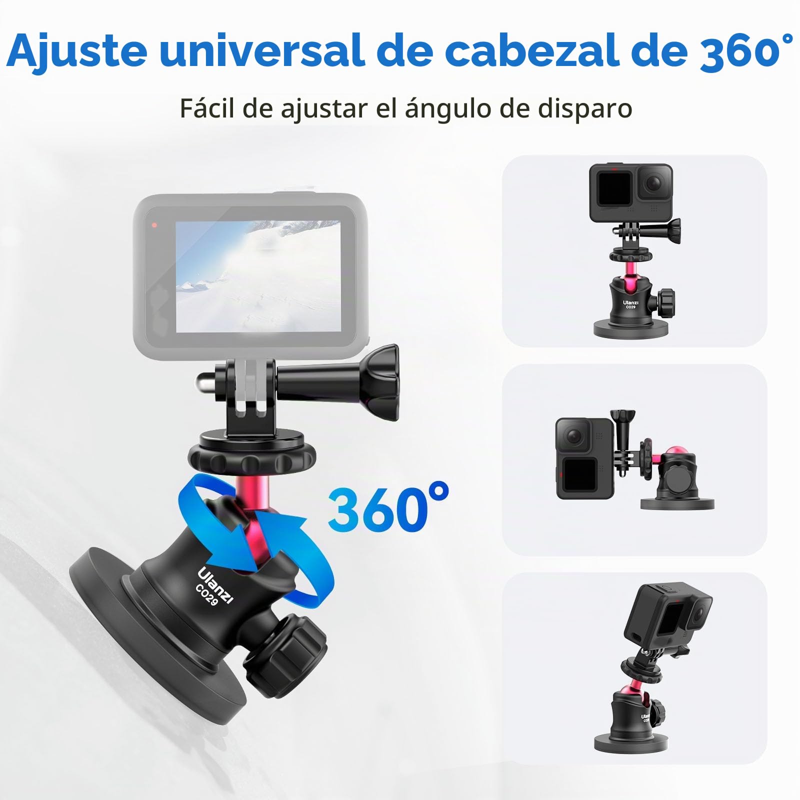 ULANZI Soporte magnético para cámara de acción, fuerte soporte magnético con cabezal de bola de rotación de 360° y 6 imanes integrados, compatible con GoPro Hero 13/12/11/10, DJI Osmo Action Osmo Nano